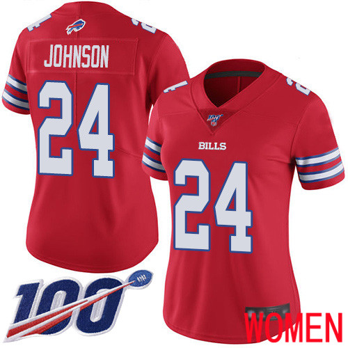 Women Buffalo Bills #24 Taron Johnson Limited Red Rush Vapor Untouchable 100th Season NFL Jersey->women nfl jersey->Women Jersey